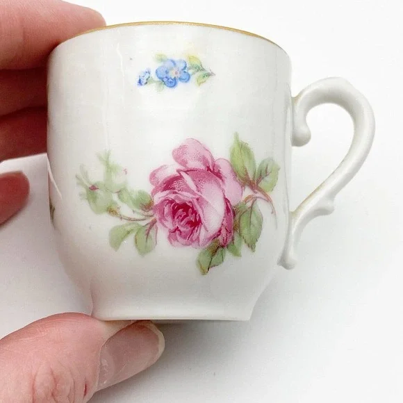 Schumann Arzberg Germany Demitasse Small Child Cup Saucer Set Rose Forget Me Not - Picture 5 of 13